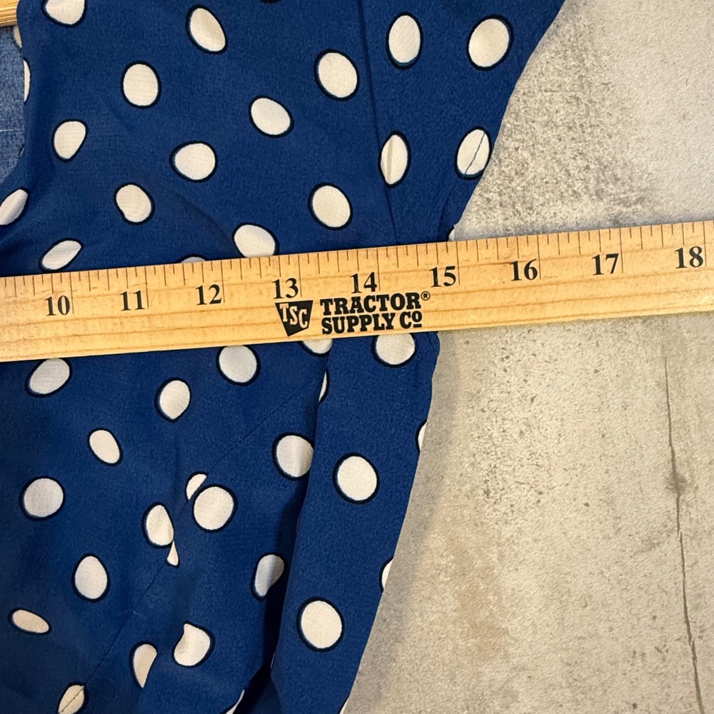 Boden Polka Dot Wrap Midi Dress Women 2R Blue Excellent Short Sleeve V-Neck - Picture 7 of 8